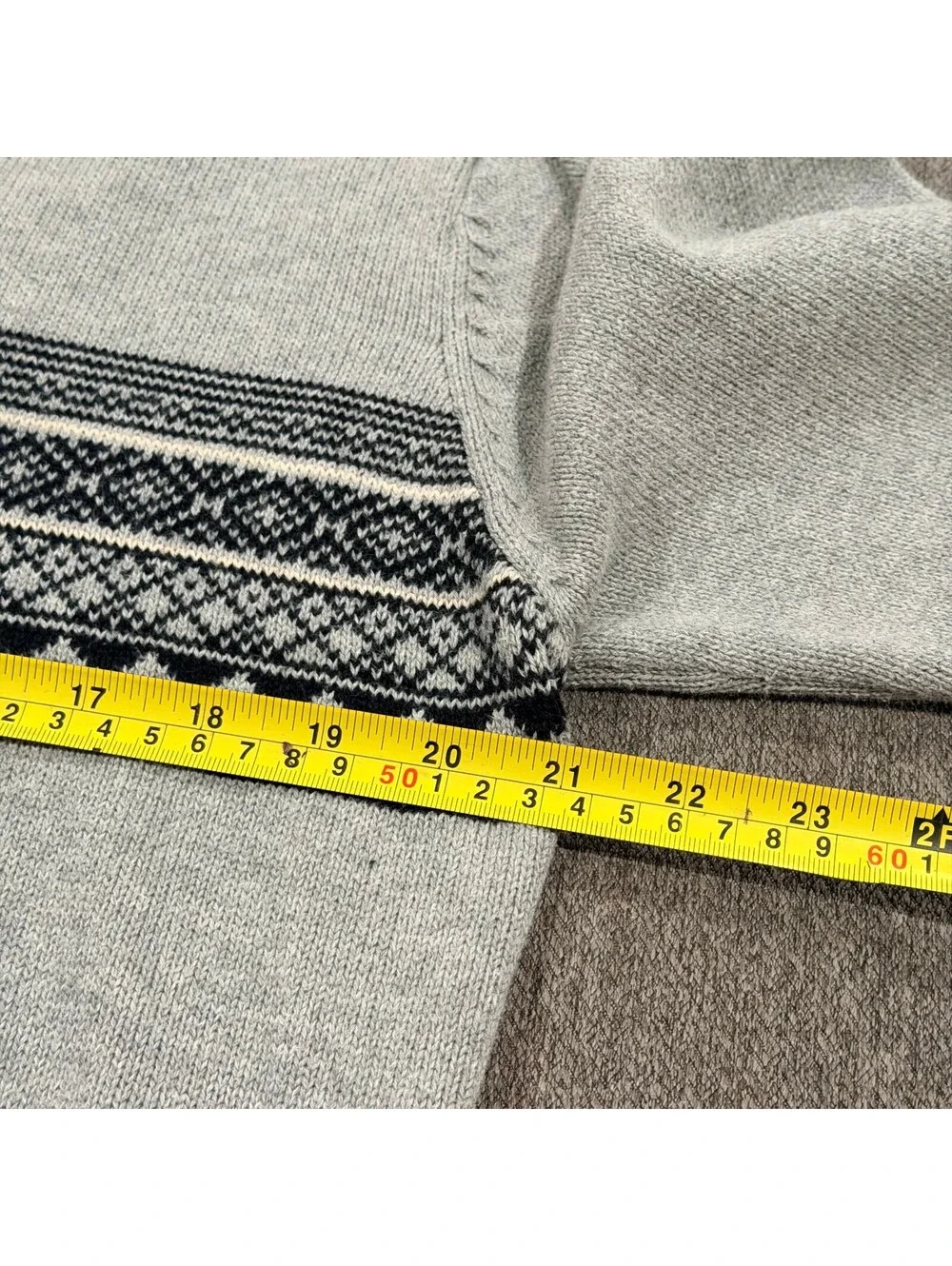David Taylor Quarter Zip Sweater Mens L Gray Cotton Nordic Fair Isle Mock Neck